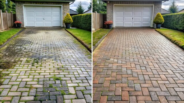 Driveway before and after cleaning