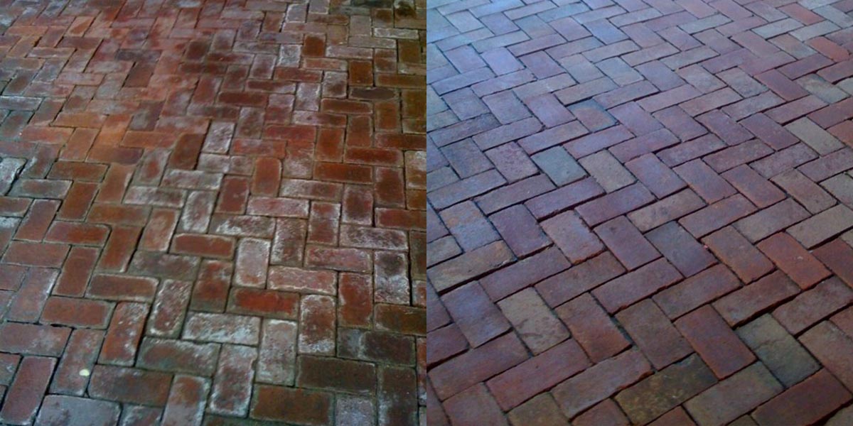 Brick surface before and after cleaning