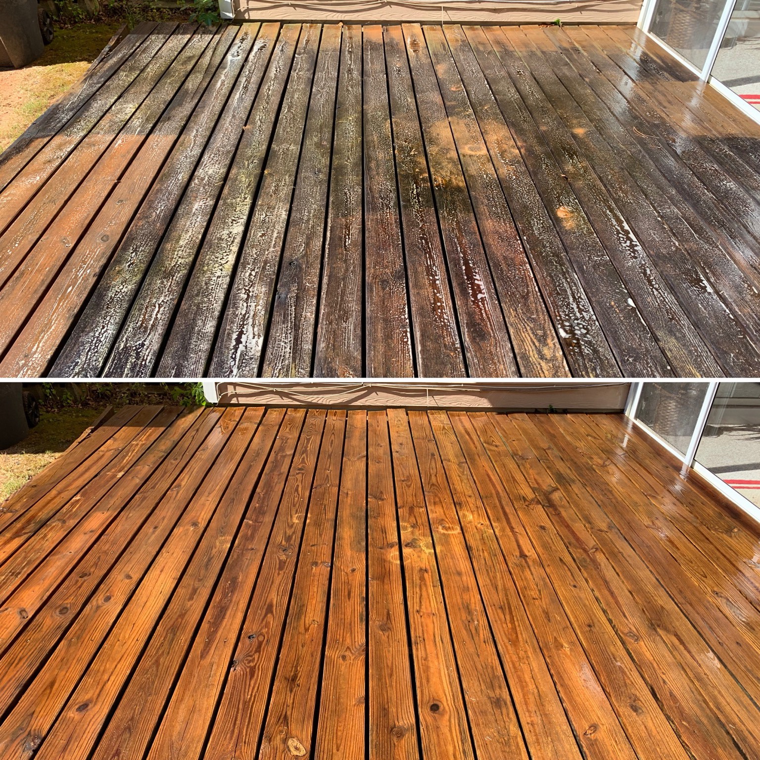 Deck before and after cleaning